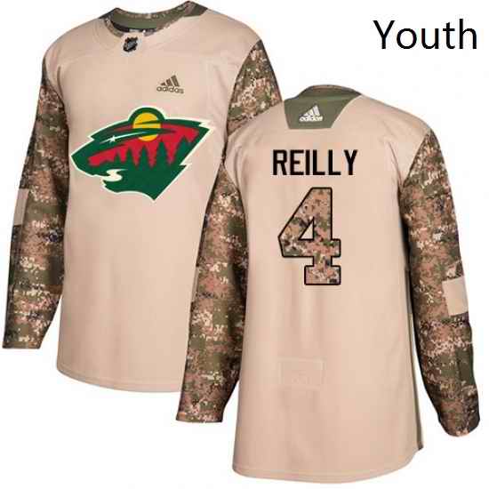Youth Adidas Minnesota Wild 4 Mike Reilly Authentic Camo Veterans Day Practice NHL Jersey